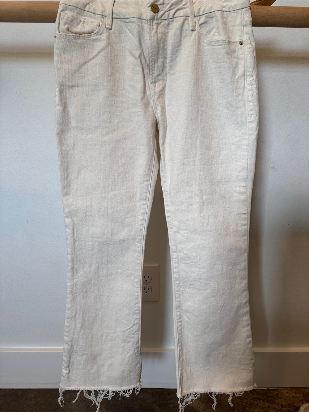 Frame Denim Ivory Le Crop Mini Boot with Raw Hem